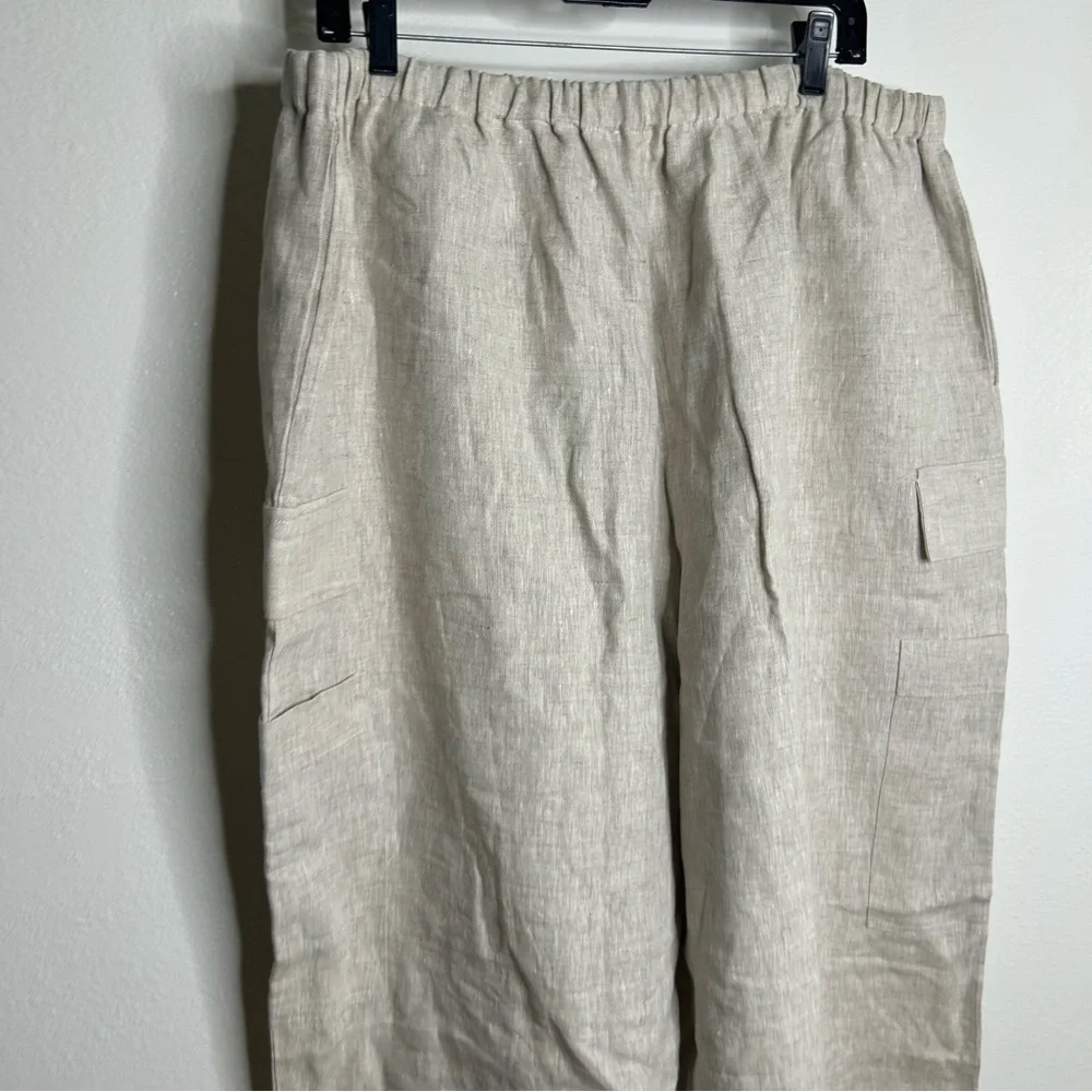 NWT Reformation 100% Linen Ethan Relaxed Fit Cargo Wide Leg Pant in Oatmeal